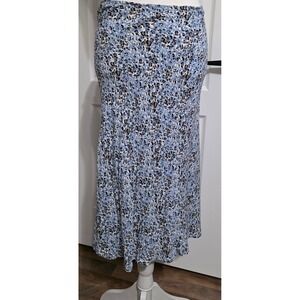 HAVE Womens Blue Animal Print Midi Skirt M Cotton Elastic Waist Fun Cheetah Chic